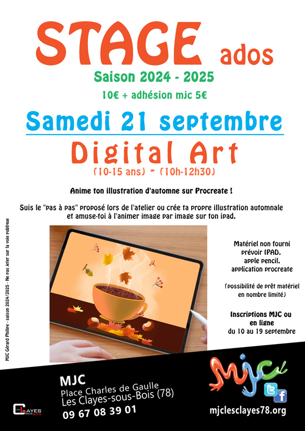 Affiche stage ados digital art sept 2024 w00