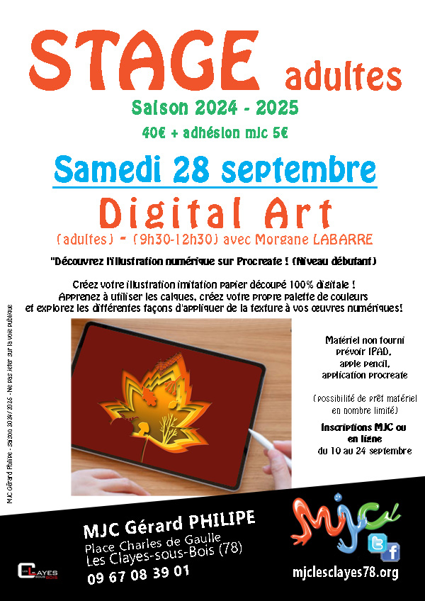 Affiche stage adultes digital art sept 2024 w00