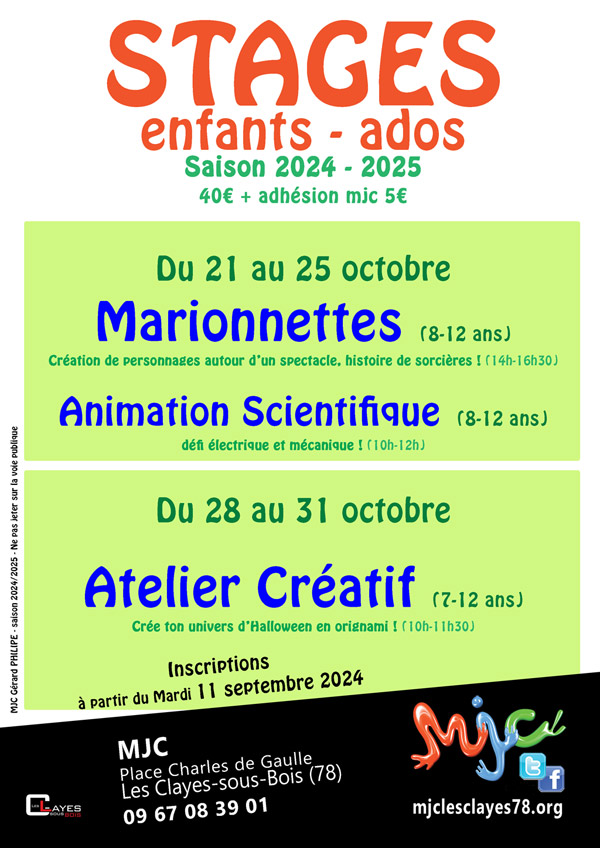 Affiche stage enfants ados octobre 2024 w00